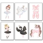 Ballet Princess Nursery Nordic Poster Unicorn Room Décor Canvas Painting Black Swan Ballet Shoes Wall Pictures for Children Kid's Girl Wall Art (Set of 6) - Unframed - 8x10s