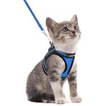 rabbitgoo Cat Harness and Leash Set for Walking Escape Proof, Adjustable Soft Kittens Vest with Reflective Strip for Extra Small Cats, Comfortable Choke-Proof Outdoor Vest Harness, Blue, S