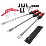 Dr.Roc 14.5 inch Perfect Leverage Tire Spoon Lever Iron Tool Kit Motorcycle Dirt Bike Lawn Mower Tire Changing Tool with Durable Bag 3xTire Spoons and 3xRim Protectors and Valve Core and Caps Set