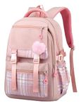 FEOYA Backpack Teen for Girls Large Capacity Schoolbag Causal Lightweight Daypack Waterproof Shoulder Bookbags Multi-pocket Pink Bag with Laptop Compartment for Primary Junior High School