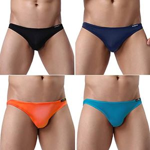 Avidlove Mens 4-Pack Underwear Sexy Nylon Brief Silk Bikini Fashion Brief Triangle Underwear(Black/Navy Blue/Peacock Blue/Orange,XL)