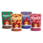 Benny's Bowl Air-Dried Treats - Chicken Jerky Combo - 4 Pack x 50g (1 Chicken & Blueberry,1 Chicken & Strawberry,1 Chicken & Herbs & 1 Smoked Chicken.)