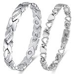 Vicmag Magnetic Bracelets for Women Titanium Steel Brazaletes Ultra Strength Magnetic Adjustable with Removal Tool and Gift Box (2 PCS Crystal Silver)