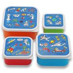 Tyrrell Katz Kids Snack Boxes with Space Print - Children's 4 Piece Set - Freezer Safe Square Food Storage Containers