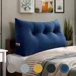 WOWMAX Triangular Headboard Pillow Twin Bed Wedge Pillow for Headboard Large Bolster Pillow for Bed Wedge Pillow Headboard Daybed Pillows with Removable Cover, Velvet (100% Cotton), Deep Blue