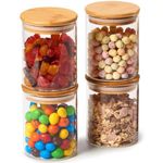 EZOWARE Set of 4 Airtight Glass Storage Jars with Bamboo Lid Set, 450ml High Borosilicate Clear Kitchen Pantry Food Canister Container For Cereal, Pasta, Nuts, Spices, Flour, Coffee