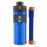 HISOIT Filter Water Bottle with Water Filtration straw Outdoor Water Purifier and Water Filtration Survival Emergency Hiking Travel and Backpacking 0.01μm Ultra-Filtration BPA Free 17oz Dark Blue