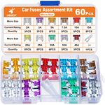 JOREST 60Pcs Low Profile Mini Fuse Car Fuse Kit -Micro APS Blade Fuses Automotive -Replacement Fuses Assortment Kit for Car/RV/Truck/Motor (2AMP 3A 5A 7.5A 10A 15A 20A 25A 30A 35A 40A) + Fuse Puller