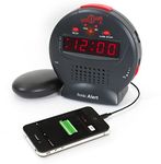 Sonic Alert Alarm Clock, Black/Red, 5" x 5"