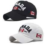 HAOJIANIAN 2 Pack Canada Baseball Cap,Canada Day Embroidered Maple Leaf Flag Adjustable Golf Hat for Men Women Kids (Black+White)