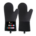 Tayfeim Silicone Oven Mitts - Black Oven Mitts Heat Resistant 500F 13.6 IN Soft Lining Waterproof Grippy Design BPA-Free Flex Oven Gloves - Oven Mits Set for Cooking Baking Kitchen Mittens Pot Holders