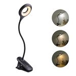 Akynite Rechargeable LED Clip Desk Lamp Flexible, 3 Colour & 3 Brightness, Touch Control Desk Reading Lamp Dimmable, Reading Light Clip on Bed Book Light for Kids, Black