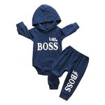 Infant Baby Boys Clothes Romper Set Long Sleeve Pullover Hoodie Romper Pants 2Pcs Outfits Set Black 9-12 Months