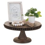 Hanobe Wood Cake Stand Round: Cupcake Pedestal Stand 12 inch Dessert Display Riser Distressed Rustic Cakes Holder Tray Vintage Beads Wooden Plate for Wedding Birthday Decor