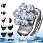 Head Shavers for Men Bald Head Shaver LED Cordless Rechargeable Electric Shavers with 5 Replaceable Grooming Shaving Heads IPX7 Waterproof Grooming Kit with Beard Clippers Nose Trimmer