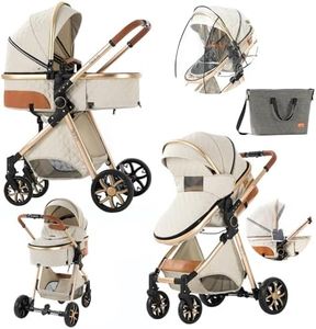 2 in 1 Baby Stroller with Bassinet Convertible Reversible Standard Baby Pram Portable Pushchair Infant Buggy Baby Carriage Foldable High Landscape Pram for Toddler Newborn (2USV9-WHITE)