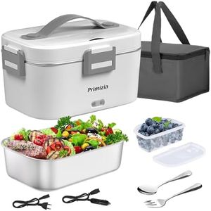 Primizia Scaldavivande Elettrico Portatile con Borsa Termica 1.8L (75W/12V/24V/220V), Lunch Box Portavivande Termico Elettronico Portatile in Acciaio Inox, Porta Pranzo da Ufficio e Auto, Bianco