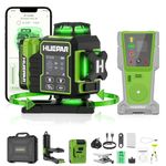 Huepar W04CG 4D Laser Level with Receiver for Outdoor or Longer Distance Use, Up to 400 ft, 4x360° Self Leveling Green Lazer Leveler Tool for Construction, Tiling, Framing, Drop Ceiling, Floor etc.
