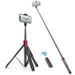 ATUMTEK 60" Selfie Stick Tripod, All in One Extendable Phone Tripod Stand with Bluetooth Remote 360° Rotation for iPhone and Android Phone Selfies, Video Recording, Vlogging, Live Streaming, Red