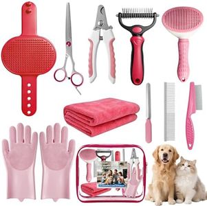 11 Piece Dog Grooming Kit - Hair, Nail, Massage Bath Supplies For Pets Cats