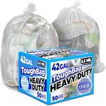 ToughBag 42 Gallon Trash Bags, 2.5 Mil Contractor Bags, Heavy Duty Large Trash Can Liners, Recycling Trash Bags, 33 x 48" (50 COUNT/CLEAR) - Outdoor, Construction, Lawn, Industrial, Leaf - Made in USA