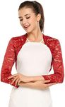 Zeagoo Women's 3 4 Sleeve Bolero Shrugs Crochet Lace Open Cardigan, Pattern Red, 4X-Large Plus