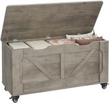 GarveeHome Storage Chest, Storage Trunk with 4 Wheels, 39.4'' Wooden Storage Bench with 2 Safety Hinges, Blanket Chest, Entryway Bench with Storage, Supports 350 Lbs, for Living Room,Gray