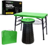 Rhino USA Portable Camping Table and Stool Set - Lightweight Foldable Camp Tables with Net for Beach Trips, Fishing, Picnic, Cooking & Much More (Green)