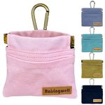 Raisingwell Dog Treat Pouch, Pink Pocket Sized Pet Training Pouch, Cotton Fabric, Hand Free Dog Walking Bag with Carabiner, Self-Closing Pet Feed Snack Reward, for Puppy Travel or Outdoor Use
