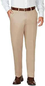Haggar Men's Work to Weekend Hidden Expandable Waist No Iron Flat Front dress pants, Khaki, 40W 32L UK