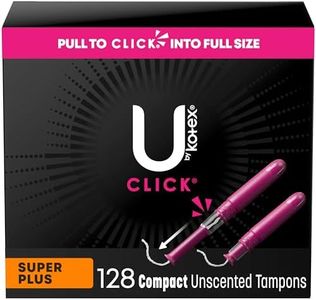 U by Kotex Click Compact Tampons, Super Plus Absorbency, Unscented, 128 Count (8 packs of 16)