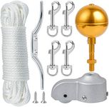 Flag Pole Hardware Parts Repair Kits, 50 Feet Halyard Rope + 3" Gold Ball + 6" Zinc Alloy Cleat + 4 PCS Metal Hook Clips + Cast Aluminum Truck for 2" Diameter Flag Poles Top