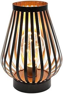 JHY DESIGN Lampada da Tavolo 22cm alta In Ferro Vintage Stile Gabbia luci Luce led a Batteria senza fili lampada comodino per camera da letto o soggiorno balcone matrimoni (Bronzo,A forma di uovo)
