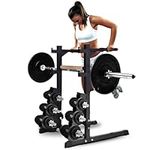 SQUATZ Multifunction Dip Rack Stand - Smart Workout Station With Weight Rack, Can Hold up to 6 Dumbbells, Weatherproof Steel Body Gym with Multiple Strength Training Stations and Grip Positions