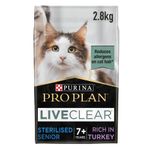 PRO PLAN® LIVECLEAR® Senior 7+ STERILISED Rich in Turkey Dry Cat Food 2.8kg, For Neutered Cats