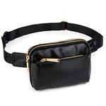 UTO Fanny-Pack-for-Women-Belt-Bag Leather Vegan Waist Pack Lightweight Travel Chest Crossbody Shoulder Purse Black CA