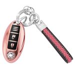 Koaudb Key Fob Cover for Nissan Soft TPU Car Key Cover with Key Fob Keychain Fit for Nissan 350Z Qashqai Murano X-Trail Kicks Tiida Micra Pathfinder Note Juke 3 Buttons Smart Key Case (CL-Nisn-3-P)