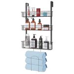 LUCYCAZ Over The Door Storage Organiser, 3 Tier Metal Over The Door Organiser with Towel Rack, Hanging Towel Rack Bathroom Towel Rail Holder Storage Rack, Black