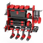 ZEAKOC Power Tool Organizer, 4 Layers Heavy Duty Tool Shelf, 4 Cordless Drill Holder, Wall Mount Tool Organizer, Garage Organization Storage Rack (Red)