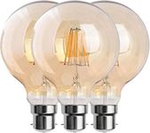 dc Voltage, Vintage Edison LED G95 Bayonet Cap, B22 Globe 8W Light Bulb, LED Filament Dimmable Warm White 2700K Amber Glass Old Fashioned GLS 400 Lumen CRI>90,220V 90% Energy Saving, Pack of 3