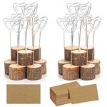 20 Pcs Rustic Wood Place Card Holders and 30PCS Kraft Place Cards, Wooden Table Number Holder Stand Photo Picture Note Clip Holders for Wedding Party Name Sign - Heart Shape