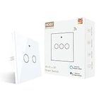 MOES WiFi RF433 Smart Light Switch, No Neutral Wire Needed, Single Live Wire Touch Wall Switch, Compatible with Smart Life/Tuya App, Voice Control Available with Alexa Google Home, 1 Way White, 2 Gang