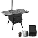 Mobile Wood Stove Heater, Portable Tent Wood Burning Camping Stove Chimney kit, Stainless Steel, for Home Heating Cooking, Outdoor Travel Picnic BBQ (Color : Black, Size : 78x40.5x49.5cm)