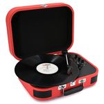 Portable Vinyl Record Player, 3-Speed Belt-Drive Turntable with Stereo Speakers, USB Playback & Recording, Wireless Input & Output, Auto-Stop | Pitch Control | RCA | AUX-in | Headphone Jack | Red