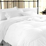 LINENWALAS White Duvet with Stripe Duvet Cover, Single Size 1 Duvet and 1 Duvet Cover, Classic All Season 5* Star Hotel Duvet/AC Comforter with Cotton White Stripes Duvet Cover, (60x90 inch)