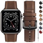 Fullmosa Real Leather Band Compatible with Apple Watch Band 49mm 46mm 45mm 44mm 42mm,Yola Leather Apple Watch Strap for iWatch Ultra SE Series 10/9/8/7/6/5/4/3/2/1 Men Women, Dark Brown+Smoky Grey