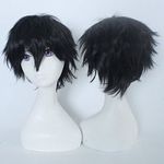 Unisex Short Cosplay Full Wigs Natural Layer Straight Hair Anime Costume Party Wig Fancy Dress for Women Men Boy Girls (Black)