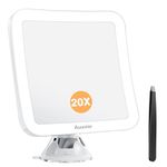 Auxmir 20X Magnifying Mirror with Lights, 6.3In Vanity Makeup Mirror with Locked Suction Cup, 360° LED Adjustable Dimming Shaving Mirror, Battery Operated Portable Mirror for Bathroom