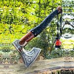 Handmade Viking Axe Hatchet Throwing Axes Chopper Axe Gifts for Men - Wood Working Hand Tool - Viking Gifts - Tomahawk Bearded Axe - Forged High Carbon Steel (Russian Valknut Viking Axe)