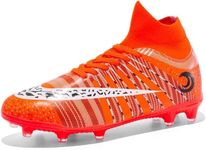 Bolognifi Men's Soccer Cleats - High Top Soccer Shoes for Lawn, Indoor, and Outdoor Use - Youth Game Training Sneakers (Color : 669-ora-nge, Size : 4.5 UK)
